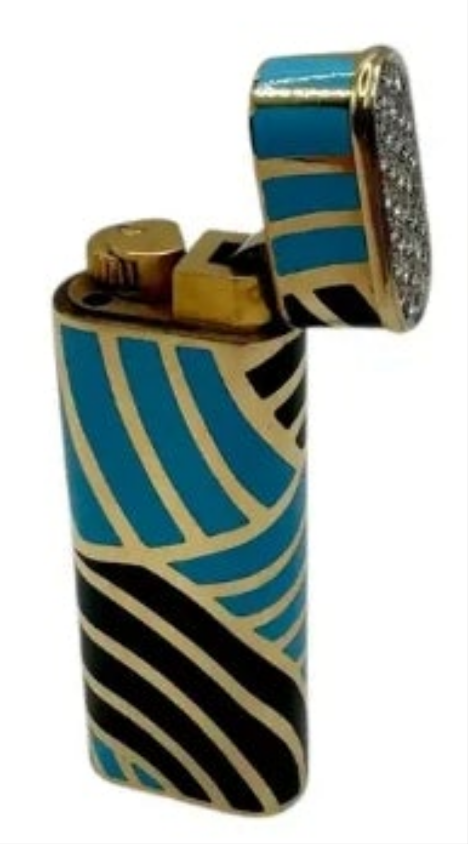 18k Gold Cartier Gold and Enamel Lighter with paved diamond cap