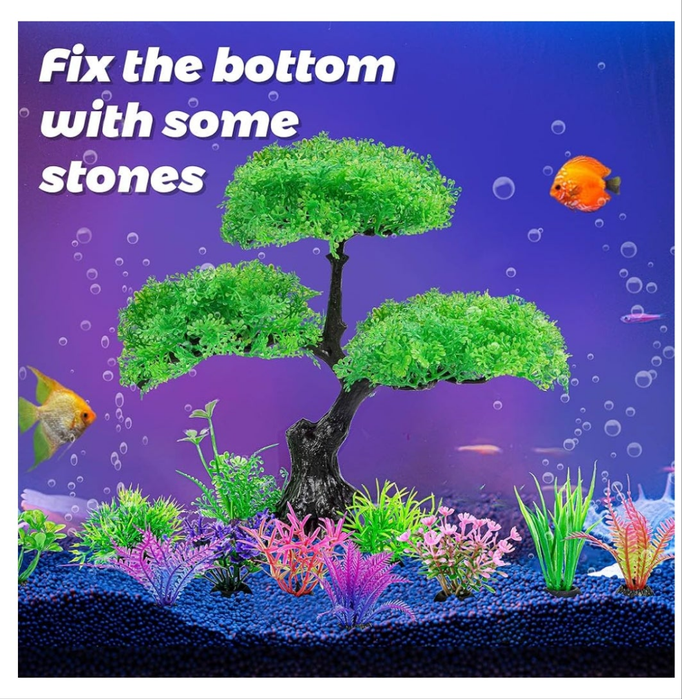 Aquarium Artificial Plastic Plants Decoration, Aquarium Tree Decor Set, Goldfish Betta Fish Tank Decorations Hides Accessories