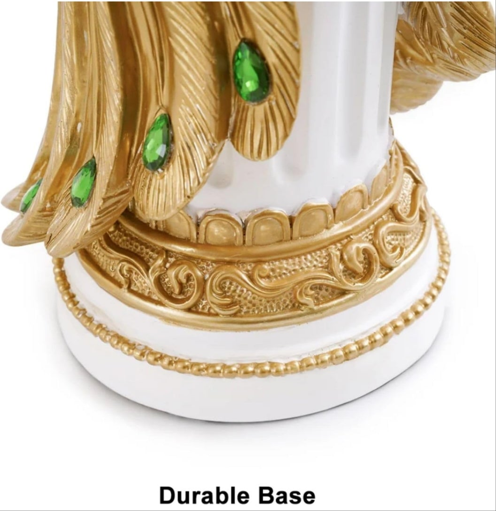 27.6" Decorative Peacock Statue Large Glam Animal Sculpture Resin Crafts Home Decor for Art Ornament (White & Gold)
