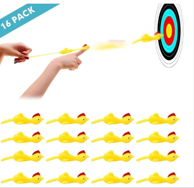 16 Pieces Rubber Chicken Slingshot Rubber Chickens Flying Chicken Slingshot Flicken Chicken Game Finger Slingshot Chicken Toys Chicken Flingers Flinging Chickens for Party Favors Activity Gift