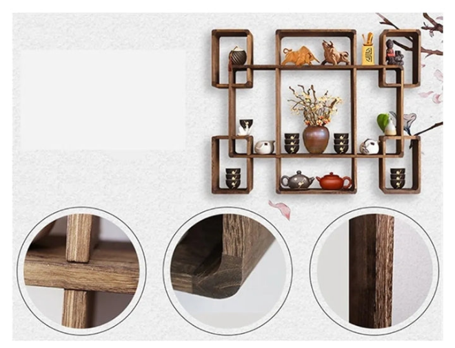 Floating Shelves Solid Wood, Wall-Mounted Display Storage Shelf, Multi-Layer Wall Hanging Teapot and Tea Set Shelf Wall Shelves,Large
