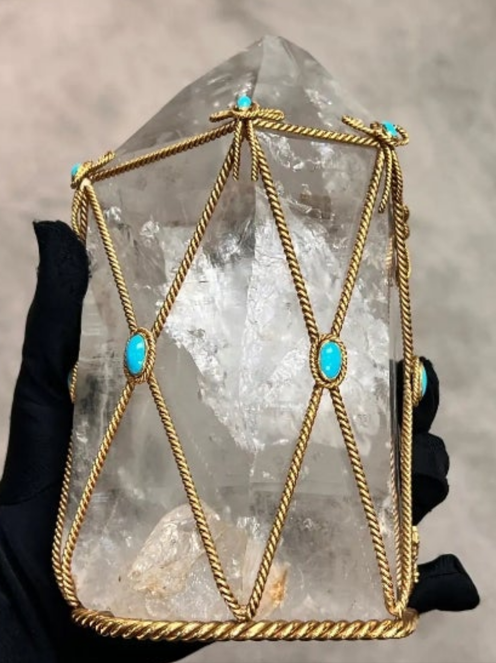 David Webb Rock Crystal and Turquoise Desk Object