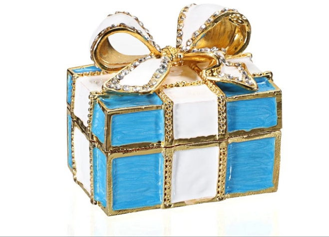 Mini Metal Jewelry Box Blue Bow-knot Hinged Trinket Box Bling Enamel Decorative Box Small Treasure Box Figurine Earrings Ring Holder