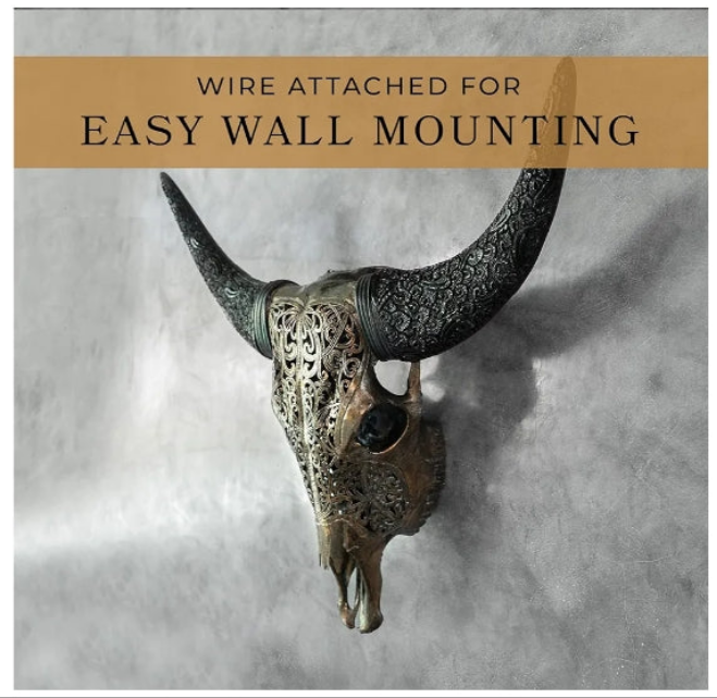Hand-Crafted Real Authentic Taxidermy Cow Skull/Bull Skull Wall Decor with XL Horns/Real Animal Cow Skull Wall Decor (Hand-Carved Horns)