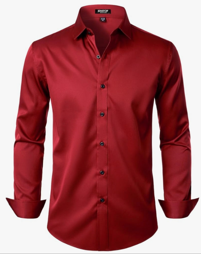 Men's Stretch Wrinkle Free Dress Shirts Formal Wedding Prom Long Sleeve Slim Fit Button Down Shirts