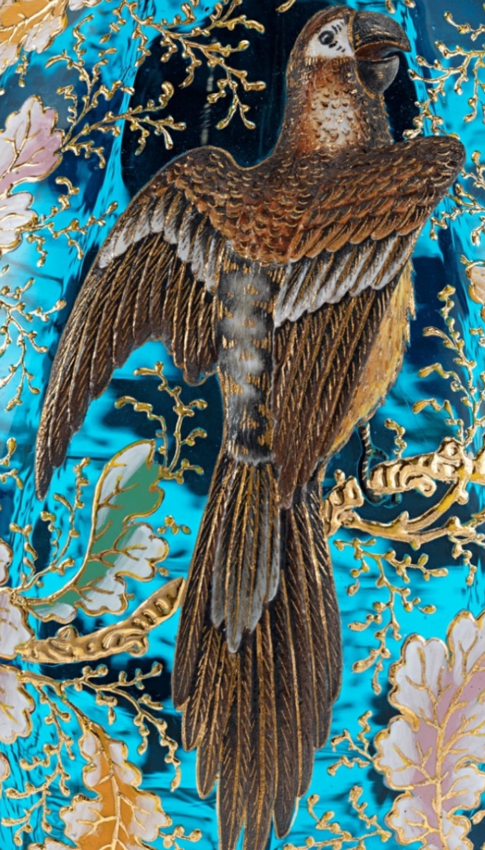 Moser Blue Glass and Enamel Parrot Ewer