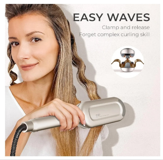 Curling Iron Hair Crimper Waver Beach Waves Curling Wand, Ionic Deep Waver Hair Curler Tool with Ceramic 3 Barrel for Women, Dual Voltage, Anti-Scald, Easy to Use, Pink, 1.25 Inch