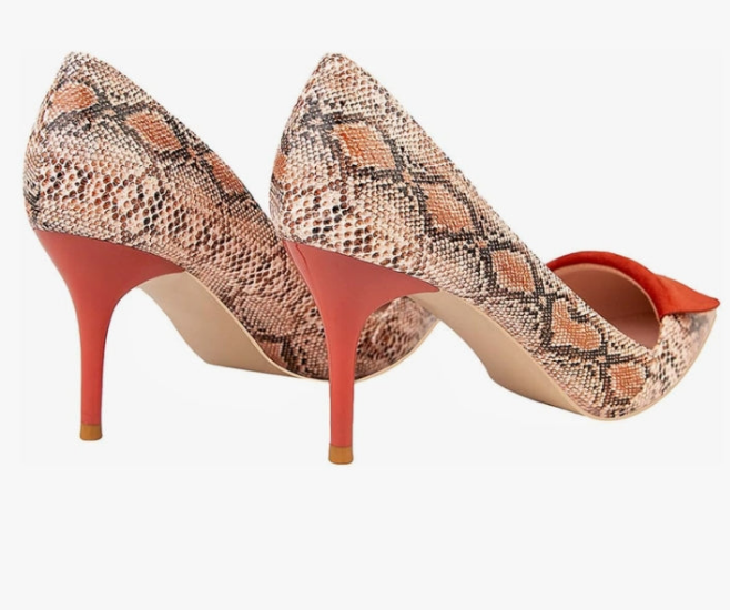 Women Snakeskin Heels Stiletto Heeled Python Print Pumps Pointed Toe Slip On Sexy Lady Dress Shoes