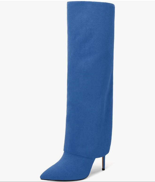 Knee High Boots for Women Fold Over Boots Pointed Toe Stiletto Heel Tall Boots Fashion Pull On Slouchy Boots Comfortable Dress Shoes