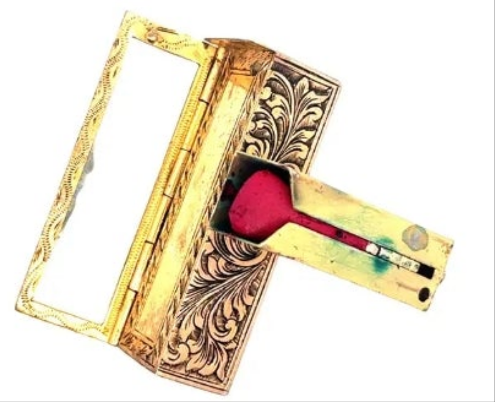 Victorian Ruby Sapphire Emerald Demantoid Silver Gold Plated Powder Lipstick SetEmerald,Garnet,Ruby,Sapphire gold plated silver