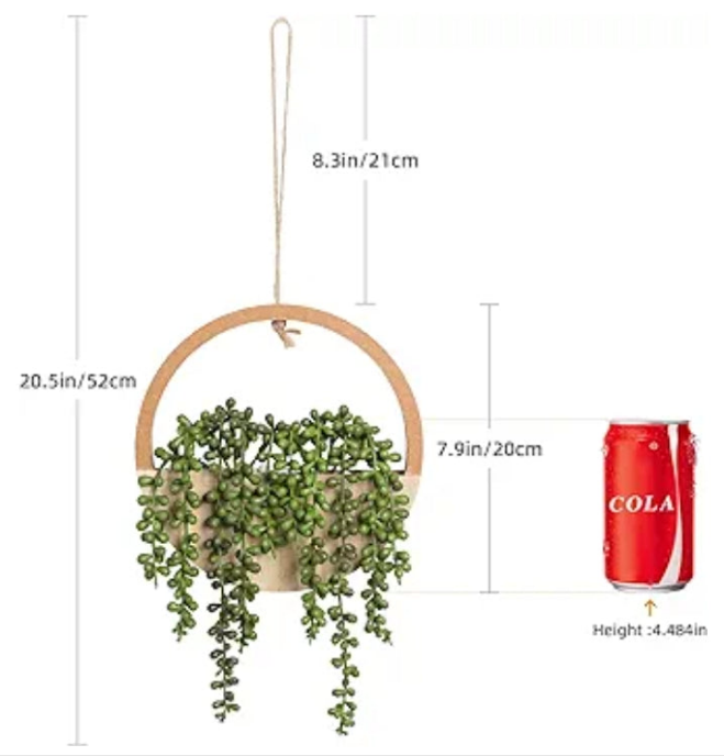 2pcs Artificial Succulents Hanging Plants 12.2'' Fake String of Pearls in Pot with 8.3'' Lanyard for Indoor Outdoor Wall Decor