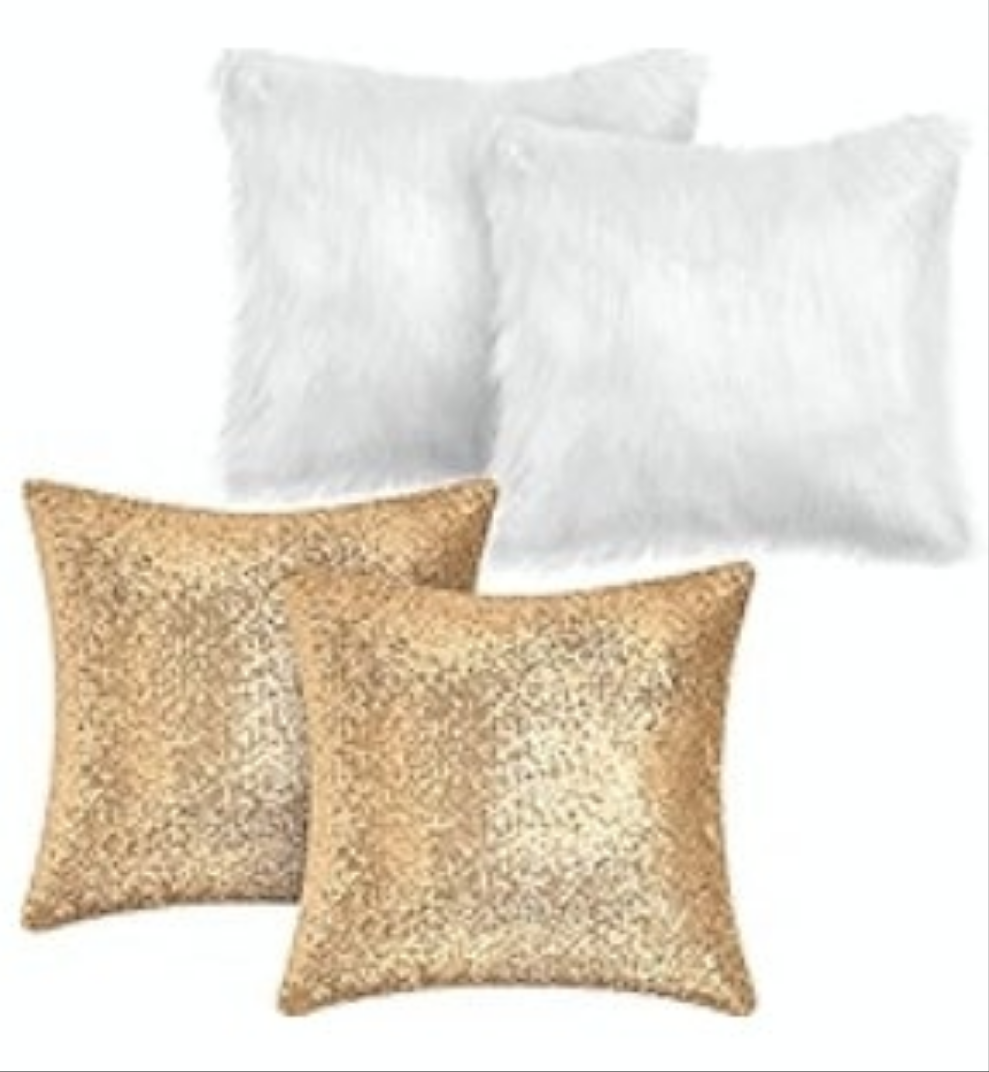 4 Pcs Sequin and Fluffy Pillow Covers Winter Faux Fur Throw Pillow Cases Glitter Bling Soft Fuzzy Cushion Cover for Couch Bed Sofa Xmas Day(18 x 18 Inch, 12 x 20 Inch,Silver