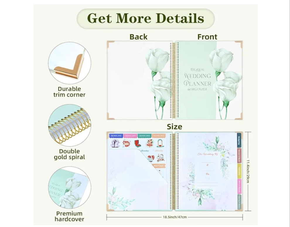 Wedding Planner for Bride: Wedding Planning Book and Organizer for Newly Engaged Couples 176 Pages Bridal Wedding Organizer Notebook with Sticker Checklists & Calendars for Bride To Be
