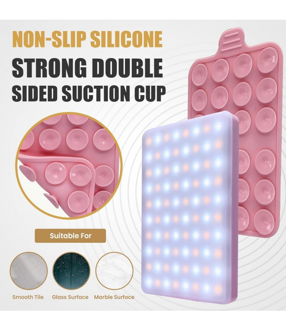 80 LED Rechargeable Selfie Light & Double-Sided Silicone Suction Phone Case Mount (Pack) - Perfect for iPhone, Android, TikTok, Makeup, Live Streaming, Vlogs as seen on cocomoney tiktok pink