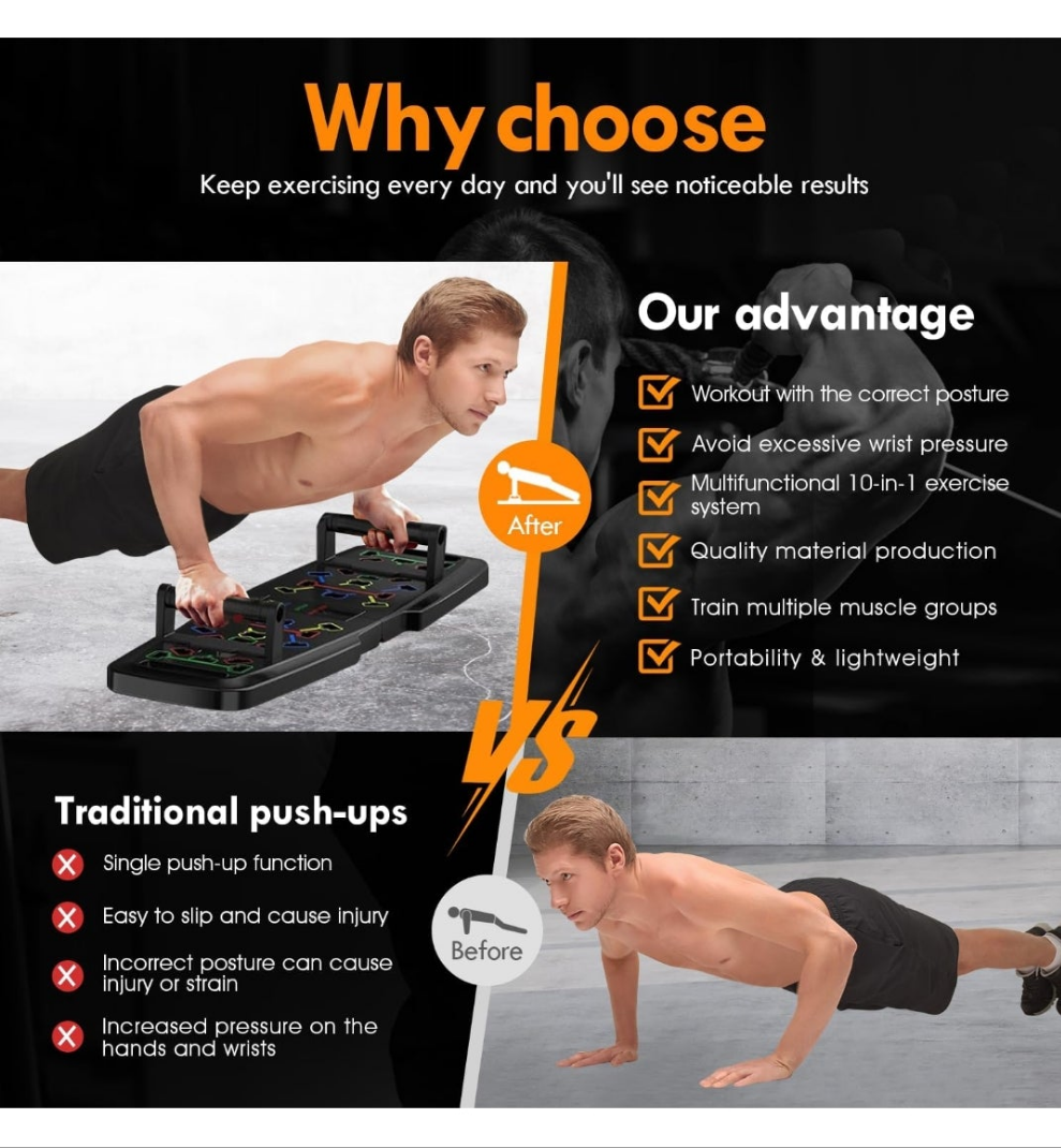 Push Up Board,Home Gym,Portable Exercise Equipment,Pilates Bar and 20 Fitness Accessories with Resistance Bands and Ab Roller Wheel,Full Body Workout at Home