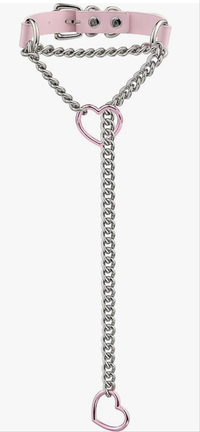 Heart Choker Collar For Women, Punk Gothic O-ring Slip Chain Necklace with Adjustable Vegan Leather Buckle