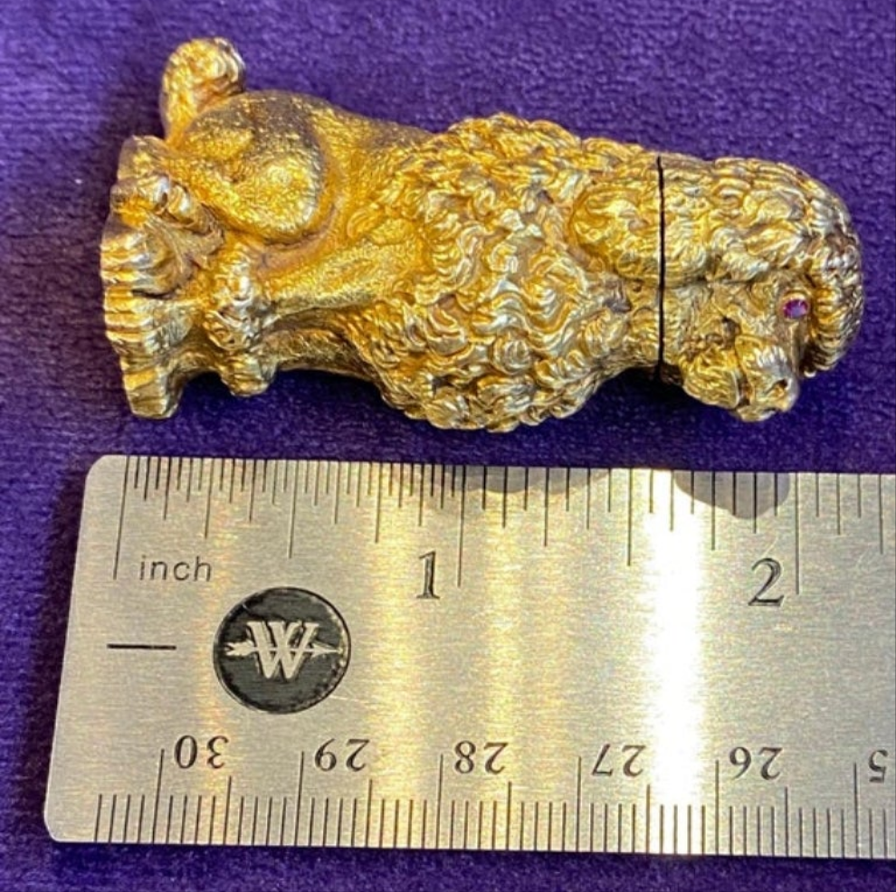 14k Gold Ruby Schlumberger Gold Poodle Lighter circa 1950s