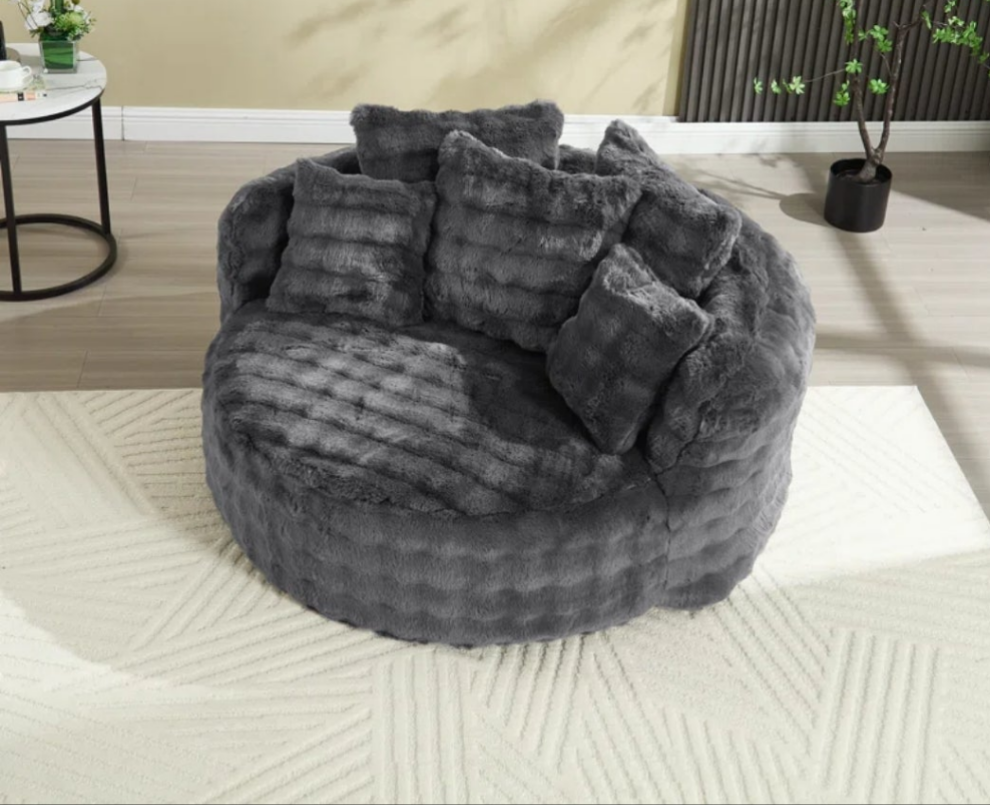 Oversized Faux Fur Round Barrel Accent Chair Pillow Back Large Sofa Chair, No Assembly Required