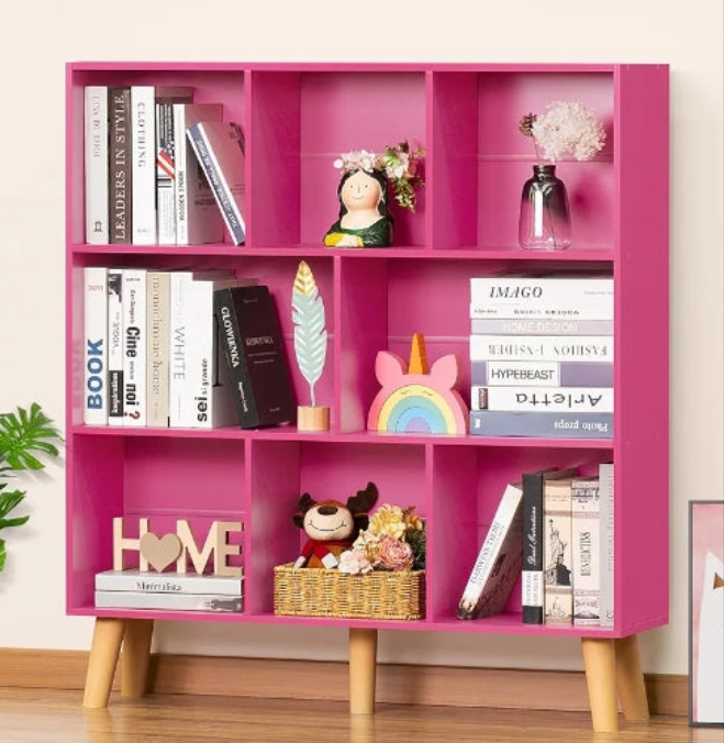 Bookshelf,3 Tier Book Shelf with Legs,Pink Modern Bookshelf,Large Freestanding Open Modern Bookshelves,Display Bookcases Decor Furniture for