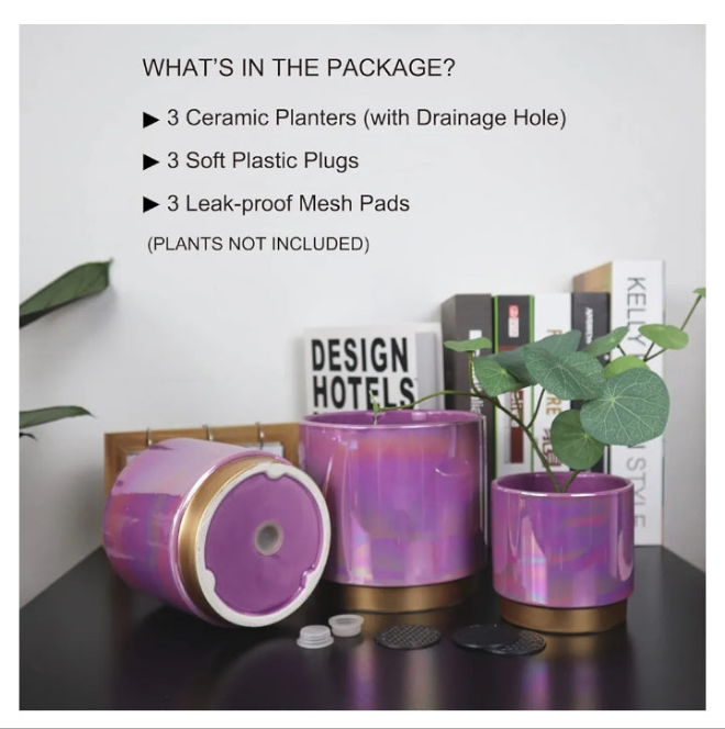 3 Pots for Plants, Ceramic Planter with Drainage Hole, 6.0 inch+5.0 Inch+4.0 Inch. Succulent Orchid Flower Pot - Rainbow Pearl Glaze