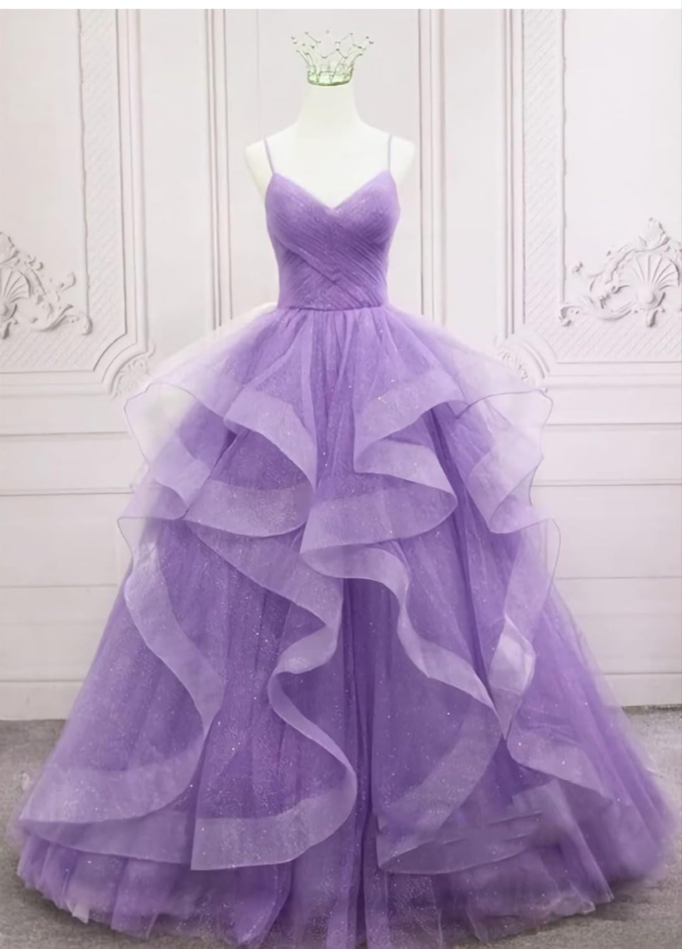 Glitter Tulle Dress Spaghetti Straps Ball Gow Wedding Gown Dress COCOMONEY
