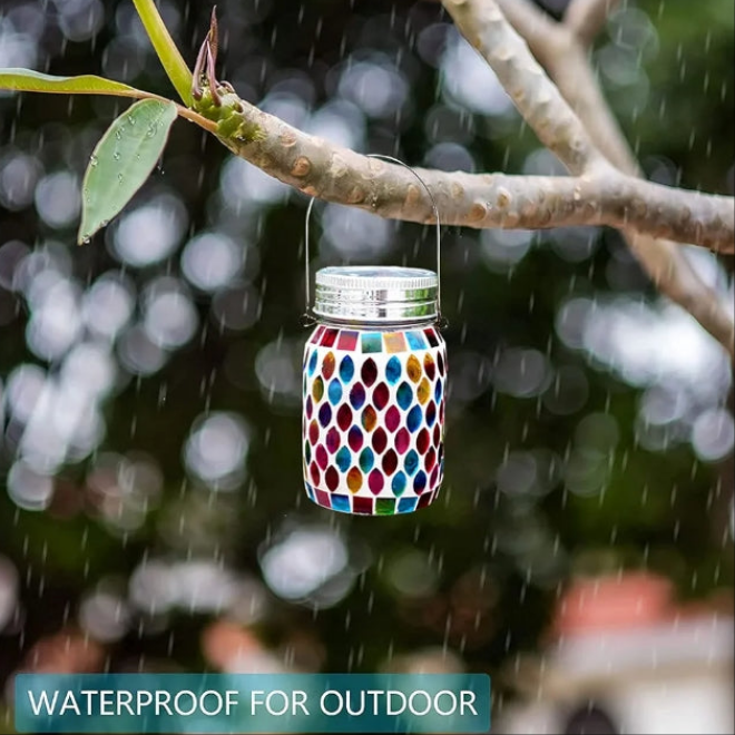 Mosaic Solar Lights Outdoor Hanging Lanterns, Rechargeable Mosaic Solar Lanterns, Outdoor Waterproof Solar Night Lights Table Lamps for Decorations