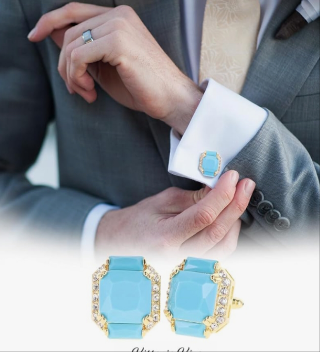 Rectangular Colored Diamond Flanked Crystal Cuff Links