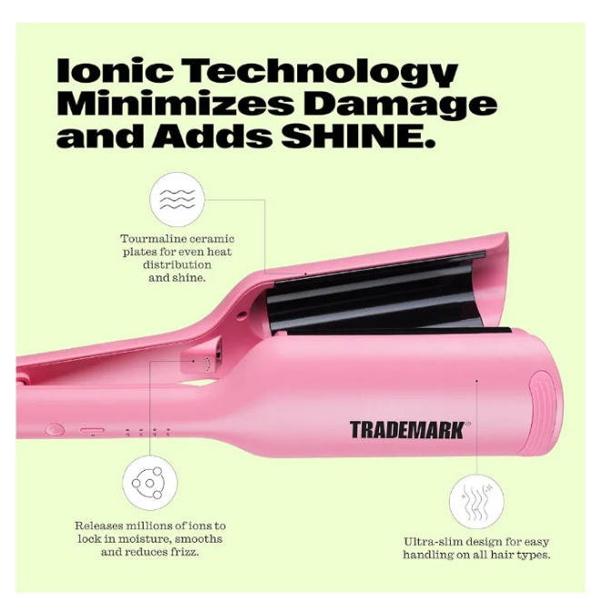 Double Barrel Hair Crimper, Beach Waves Curling Iron, Babe Waves X, Adjustable Temperature Hair Curler, Hair Styling Tools, 1.25" - Pink