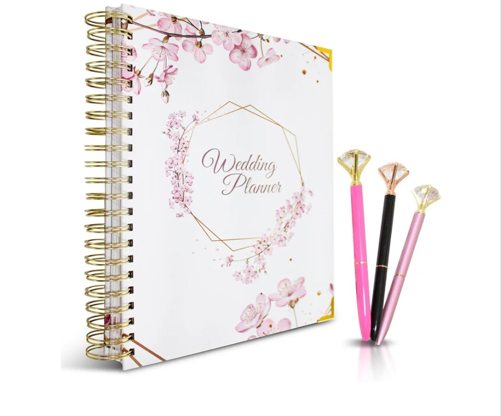 Wedding Planner Book and Organizer for The Bride, Wedding Notebook with a Set of 3 Diamond Pens