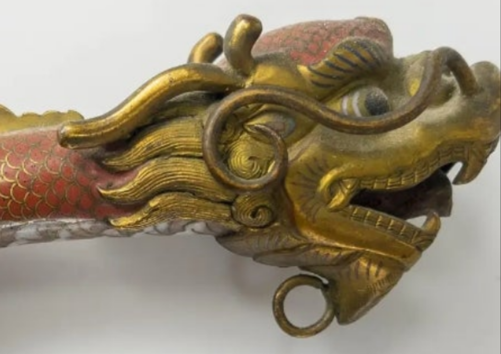 Rare 18th Century Chinese Cloisonne Enamel Gilt Bronze Dragon Cane Scepter