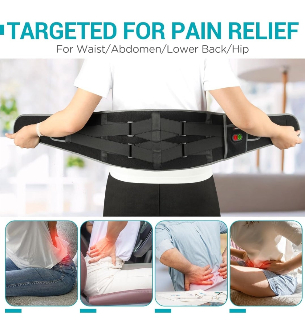 Cordless Heating Pad with Massager for Back Pain Relief, Portable Lower Back Massager FSA HSA Eligible Wearable, Father's Day Gifts, Birthday Gifts for Dad Mom Men Women, 3 Heat Auto-Off 58"