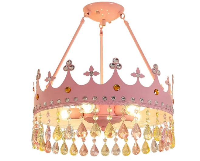Mini Crystal Chandelier Crown Pink Chandelier Modern Round Elegant Crown Shape with Crystal Pendant Metal Lamp Body LED Ceiling Pendant Light Fixture