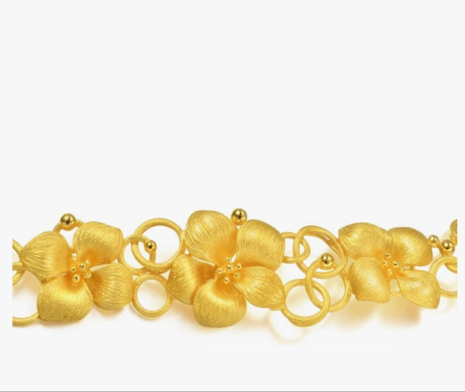 COCOMONEY 999.9 24K Solid Gold Price-by-Weight 34.06g Gold Bridal Blossom Hydrangea Flower Bracelet for Women 84306B | 8.2 Inches, (21 CM)