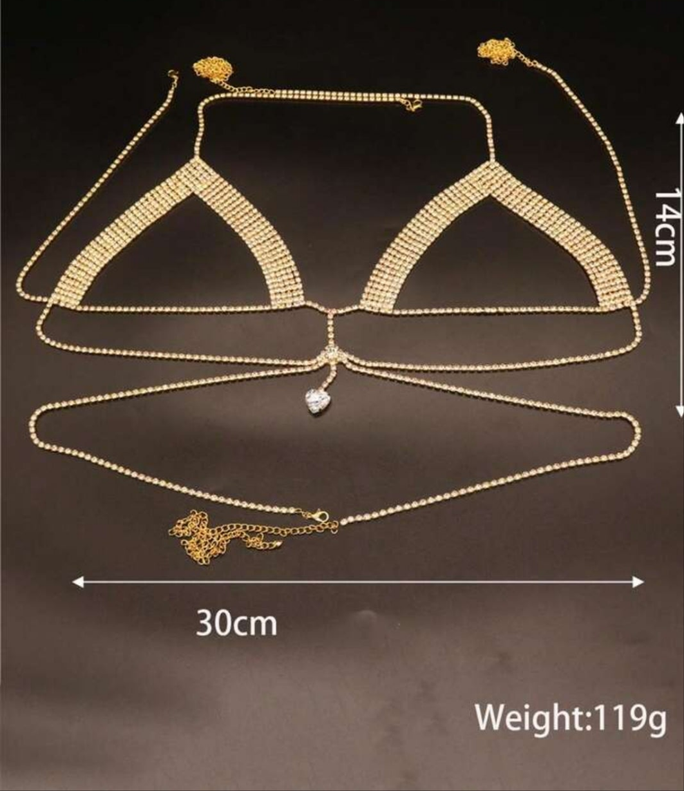 Gold-Plated, Rhinestone Simple And Luxurious Niche Chest Chain, For Casual Wear