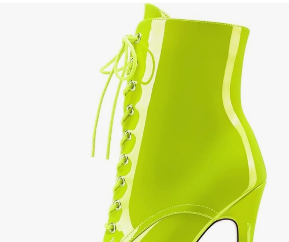 Women Ankle Boots Short Bootie Platform Stiletto High Heel Round Toe Dress Shoes Lace-up Patent 6.5 Inch