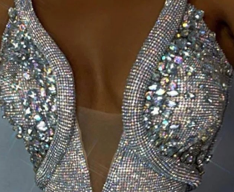 Snake-Shaped Sequin Rhinestone Halter Neck Maxi Dress-Silver COCOMONEY
