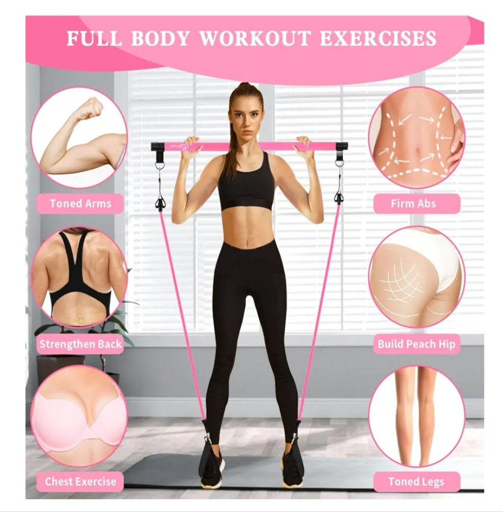 Pilates Bar Kit with Resistance Bands,Pilates Bar with Stackable Bands Workout Equipment for Legs,Hip,Waist and Arm,Exercise Fitness Equipment for Women & Men Home Gym Yoga Pilates