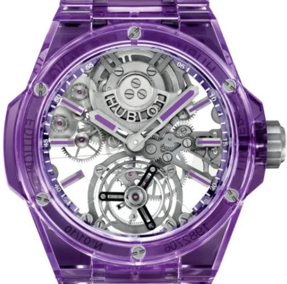 HUBLOT Big Bang Integrated Tourbillon Full Purple Sapphire 43 mm Transparent Dial Polished Purple Sapphire Crystal Bracelet 455.JM.0120.JM
Ref: 455.JM.0120.JM