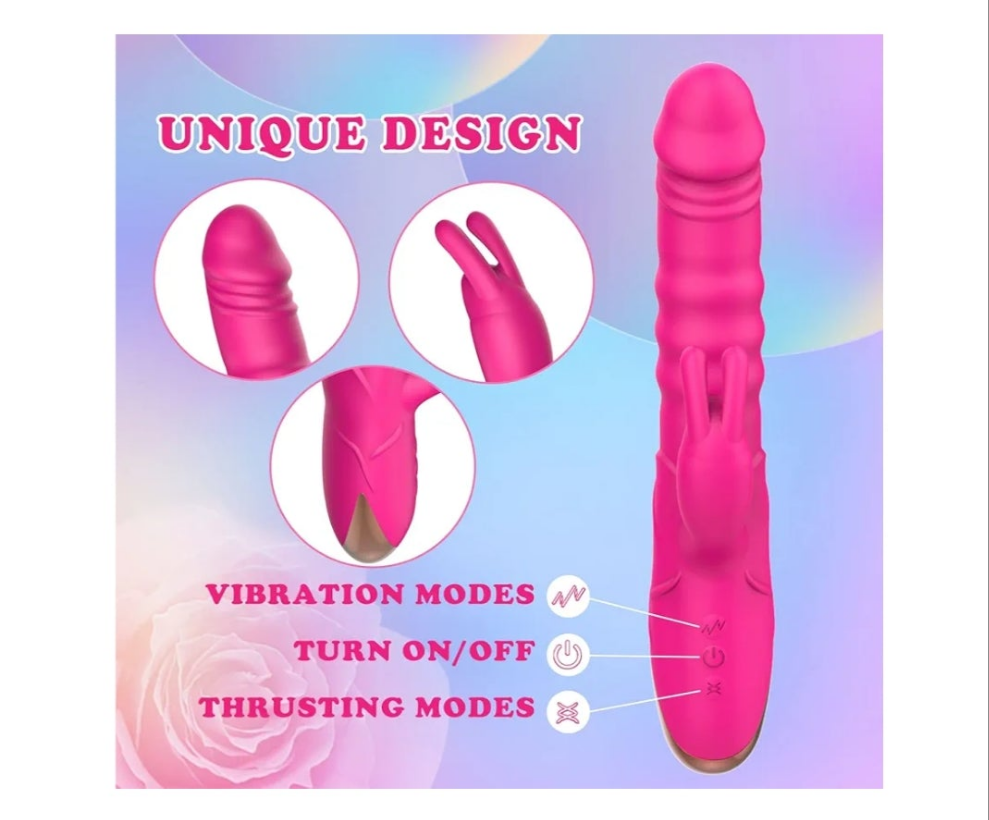 Thrusting Vibrator, G Spot Clitoral Vibrator Waterproof & Rechargeable Realistic Silicone Dildo Vibrator with 3 Thrusting & 10 Vibrating Modes, Rose Sex Toys for Women