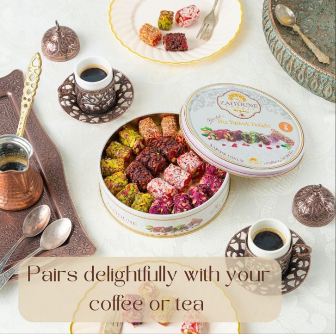 Premium Turkish Delight with Pistachio and Cashew - Handmade Turkish Sweet Variety Gift Tin - Authentic Turkish Lokum - Perfect for Dessert, Snack, or Gift, 250G