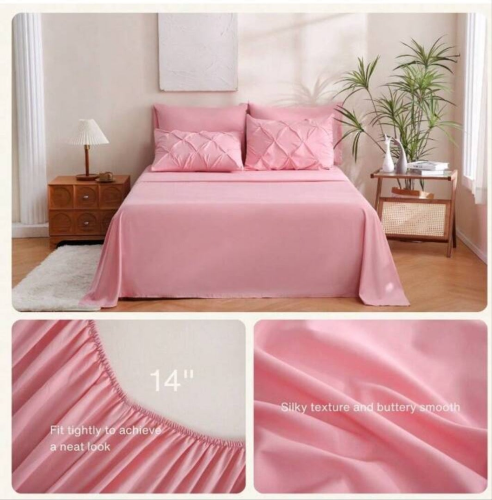 7pcs Bed In A Bag, Pinch Pleat Complete Bedding Sets With Comforter, Flat Sheet, Fitted Sheet And Pillowcases & Shams Queen/King Size