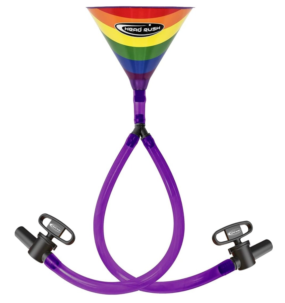 Beer Bong, Double Header 2-Tube, 8" x 6.5" Plastic Funnel with Dual Flexible Hose, 2 2-ft Long Thick Tubes for Parties and Games for Adults
