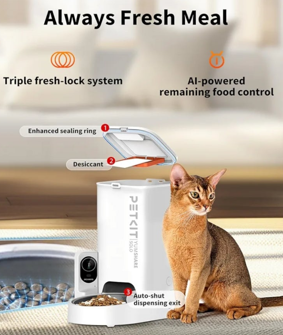 Automatic Cat Dog Feeder with Camera, 1080P HD Video with Night Vision, 2.4G WiFi Pet Feeder for Cat & Small Dog, 2-Way Audio & Meal Call Pet Food Dispenser with Desiccant Bag, Motion Capturing