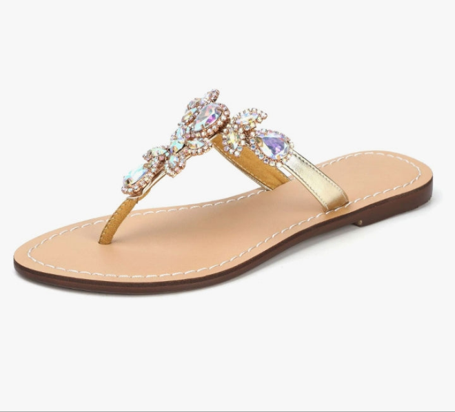 Rhinestone Sandals,Women's Flat Sandals,Flip Flop,Jeweled Sandals