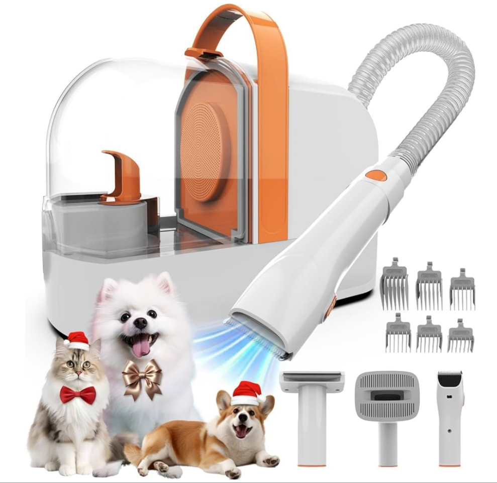 Dog Grooming Vacuum, Dog Grooming Kit with Pet Clippers, 12,000P a Pet Hair Grooming Vacuum for Dogs, Vacuum Brush for Shedding Grooming, Low Noise Home Cleaning Tool in 1,