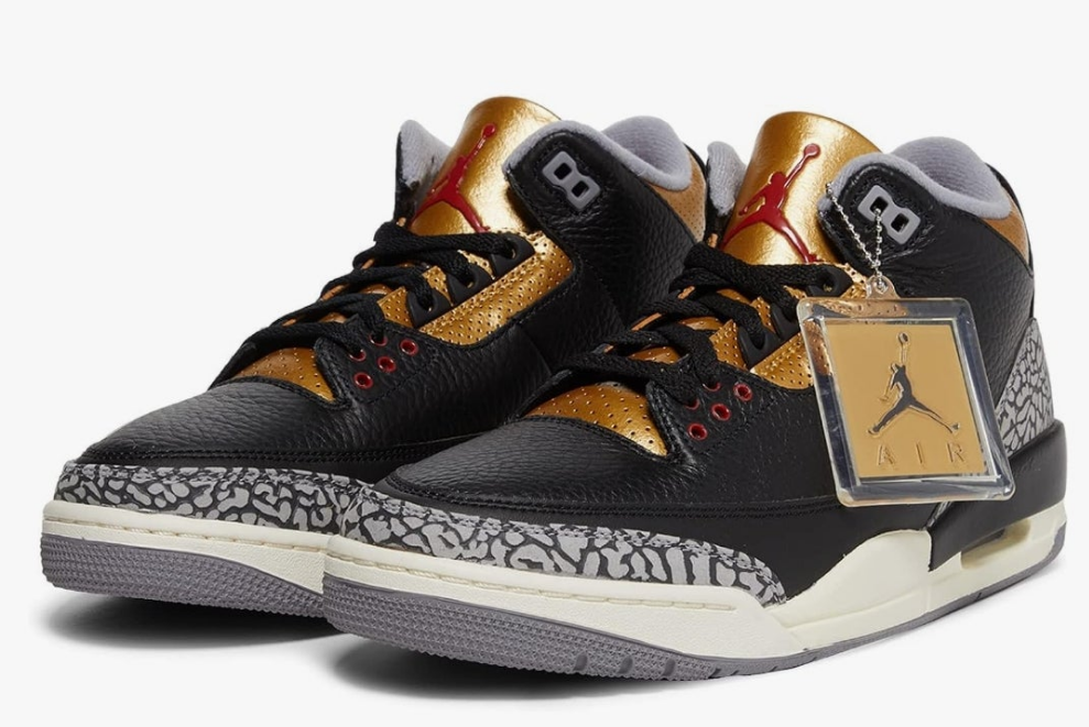Jordan Air 3 Retro Black/Fire Red/Metallic Gold/Cement Grey 8 Medium