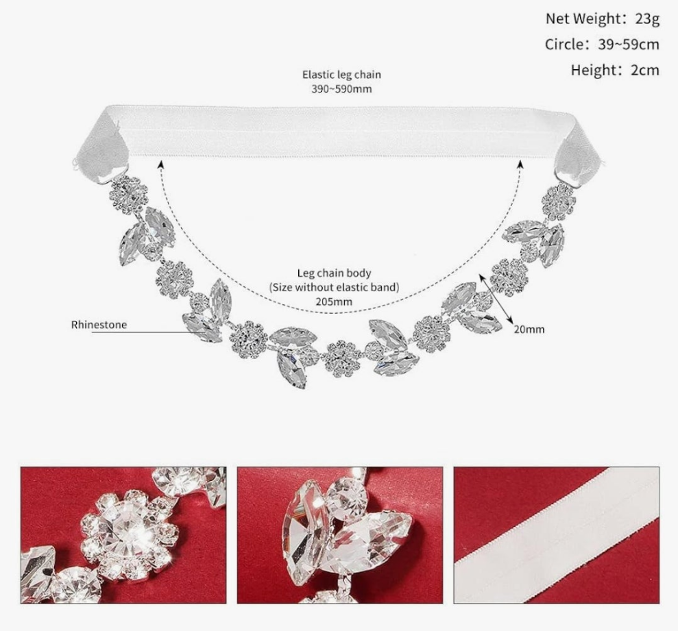 Wedding Bridal Garter Diamond-Cut Thigh Chain Gemstone Cluster Leg Chain Stretchy Thigh Belt for Women Girls
