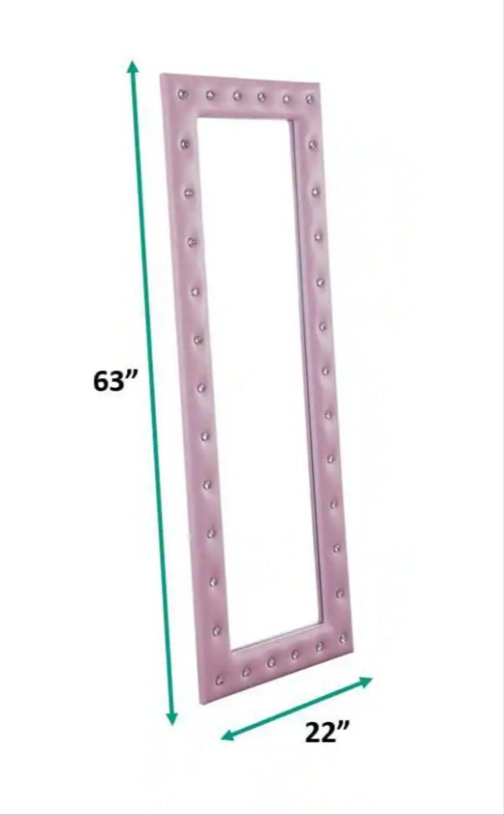 My 22 in. W x 63 in. H Modern Crystal Tufted Rectangle Framed Pink Leaning Mirror in beige as well