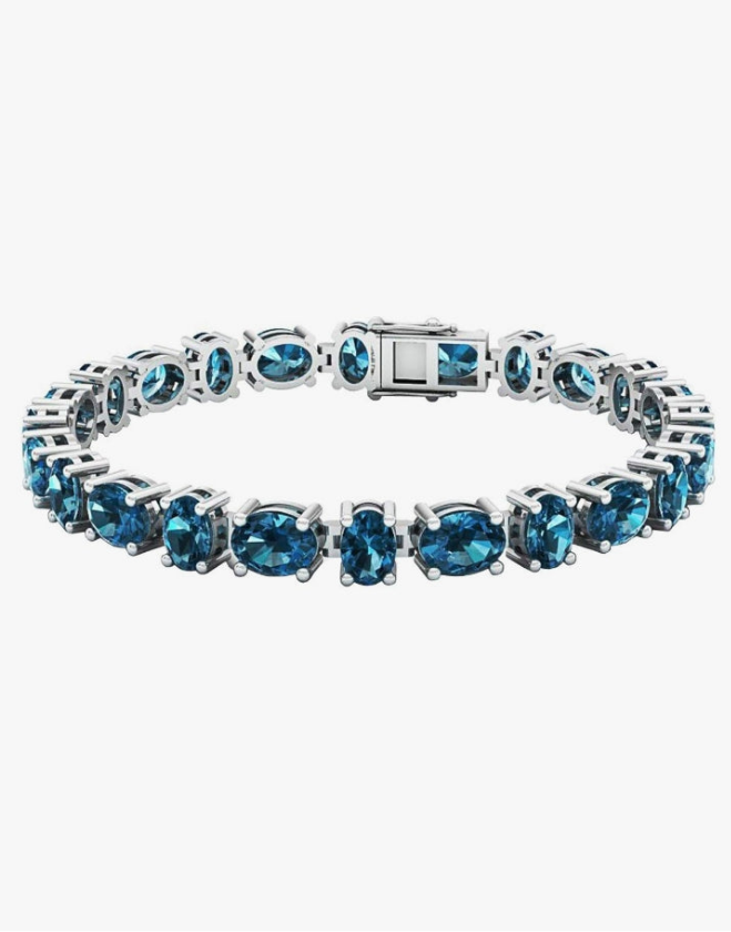 Oval Genuine Blue Topaz Ladies Tennis Bracelet, 925 Sterling Silver