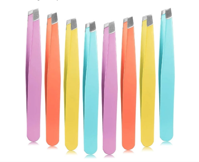 16 Pieces Slanted Tweezers, Eyebrow Slanted Tip Tweezers Precision Stainless Steel Eyebrow Tweezers for Eyebrows, Ingrown Hair, Facial Hair and Lash Extension (Orange, Purple, Blue, Yellow)